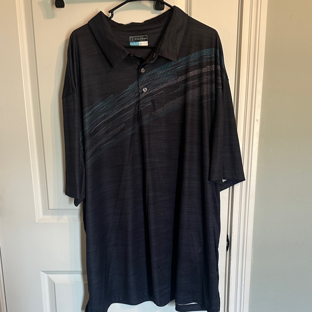 PGA Tour Black Polo with Teal Diagonal Dot Accent